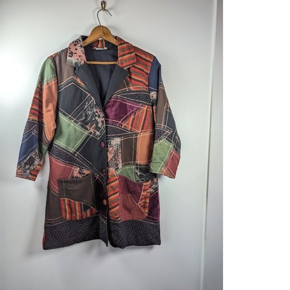 Parsley & Sage Jackets & Blazers - Parsley Sage Long Jacket Women's Large Boho‎ Crazy Patchwork Artsy Embroidered